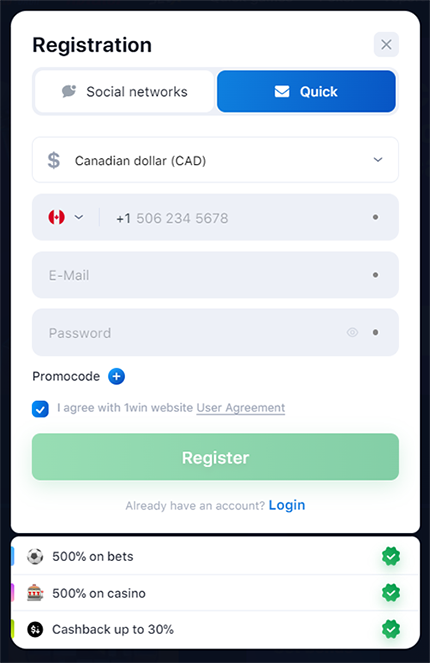 1win registration