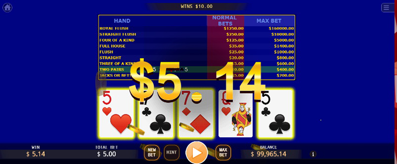 1win video poker gameplay